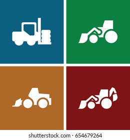 Hydraulic icons set. set of 4 hydraulic filled icons such as forklift