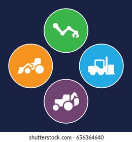 Hydraulic icons set. set of 4 hydraulic filled icons such as forklift, excavator