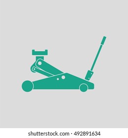 Hydraulic jack icon. Gray background with green. Vector illustration.