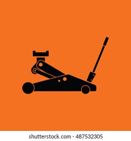 Hydraulic jack icon. Orange background with black. Vector illustration.