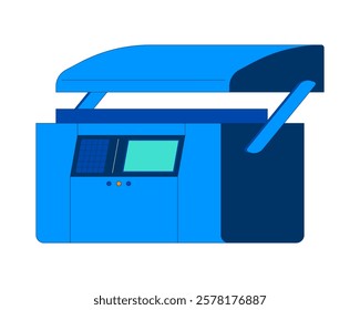 Hydraulic press brake machine 2D cartoon object. Industrial equipment for manufacturing processes. Modern technology isolated element flat vector clipart on white background. Spot illustration