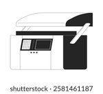Hydraulic press brake machine black and white 2D line object. Industrial equipment for manufacturing processes. Modern technology isolated clip art vector outline item. Monochromatic spot illustration