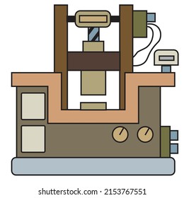 A hydraulic press machine with mini computer  - Manufacturing illustration - vector, icon 