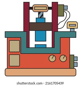 A hydraulic press machine with mini computer  - Manufacturing illustration - vector, icon 