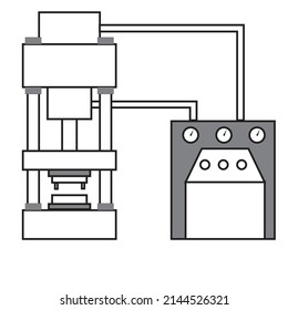 A hydraulic press machine with pressure pipes and control panel - Manufacturing Illustration - vector , icon  