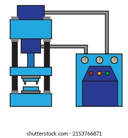 A hydraulic press machine with pressure pipes and control panel - Manufacturing Illustration - vector , icon  