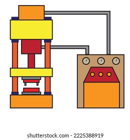 A hydraulic press machine with pressure pipes and control panel - Manufacturing Illustration - vector , icon  