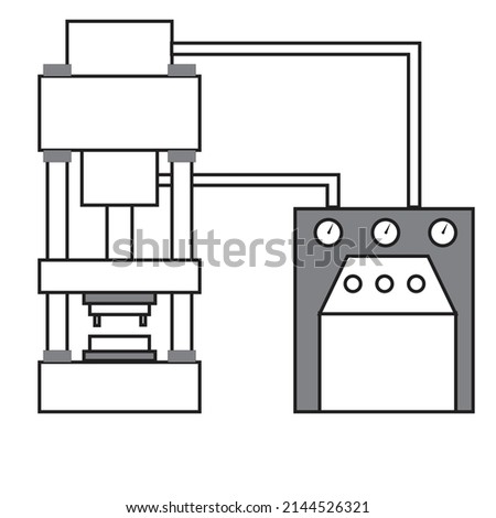 A hydraulic press machine with pressure pipes and control panel - Manufacturing Illustration - vector , icon  