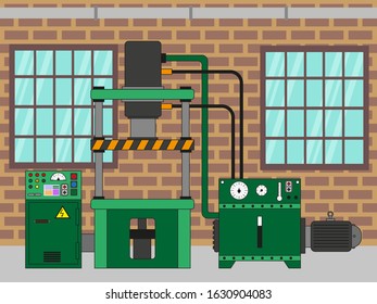 hydraulic press for pressing of serial production details. Control unit and oil station.