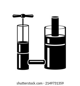 Hydraulic Press. Schematic principle of the operation of communicating vessels to create increased pressure. Mechanic simple style black detailed logo icon vector black illustration isolated