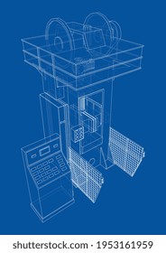 Prensa Hidráulica. Representación vectorial de 3d. Estilo de trama