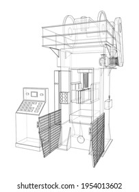 Hydraulic Press. Vector rendering of 3d. Wire-frame style