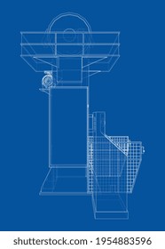 Prensa Hidráulica. Representación vectorial de 3d. Estilo de trama