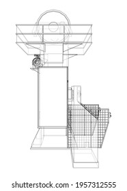 Hydraulic Press. Vector rendering of 3d. Wire-frame style