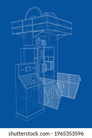 Hydraulic Press. Vector rendering of 3d. Wire-frame style