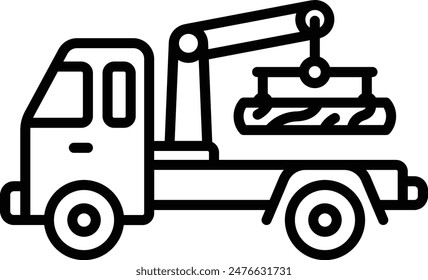 Hydraulic Rotation Pick up bole truck vector icon design, timber and lumber Symbol, Forestry and Deforestation Sign forest farming and woodland, Off road Log Handling Vehicle with knuckle boom concept