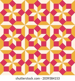 Hydraulic tiles pattern vector. Colorful mosaic. Geometric pattern. Red, yellow, white. Graphic modern pattern. Simple lattice graphic design.