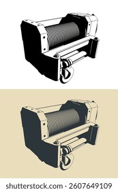 Hydraulic winch stylized vector illustrations