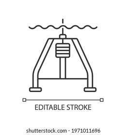 Hydraulically damped gravity corer linear icon. Instrument used to sample sediments from ocean. Thin line customizable illustration. Contour symbol. Vector isolated outline drawing. Editable stroke