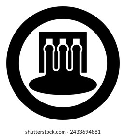Hydro dam hydroelectric water power station hydropower energy technology plant powerhouse icon in circle round black color vector illustration image solid outline style