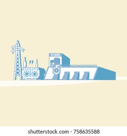 Hydro energy. Dam and hydro turbine for electricity accumulation.