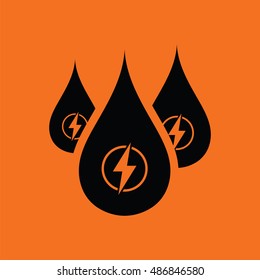 Hydro energy drops  icon. Orange background with black. Vector illustration.