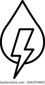 Hydro energy green city icon with black outline style. water, electricity, power, hydroelectric, electric, energy, renewable. Vector Illustration