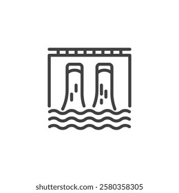 Hydro Energy line icon. linear style sign for mobile concept and web design. A dam with water waves outline vector icon. Symbol, logo illustration. Vector graphics