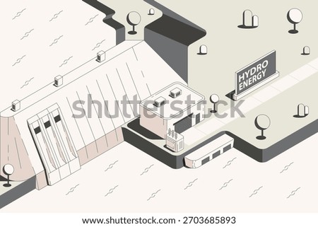 Hydro Energy Systems, Renewable Energy from Water in isometric graphic
