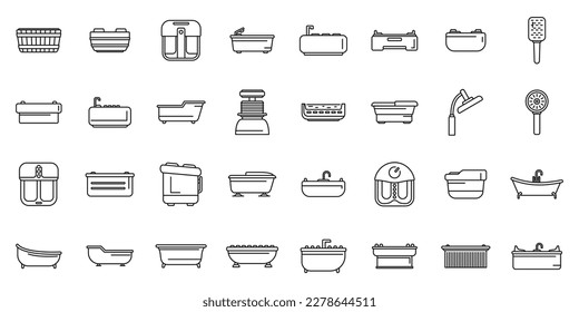 Hydro massage icons set outline vector. Spa aqua. Park bathing