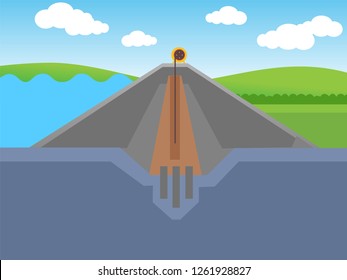 Hydro power Dam Concept, flat design vector.