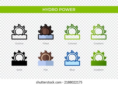 Hydro power icon in different style. Hydro power vector icons designed in outline, solid, colored, filled, gradient, and flat style. Symbol, logo illustration. Vector illustration