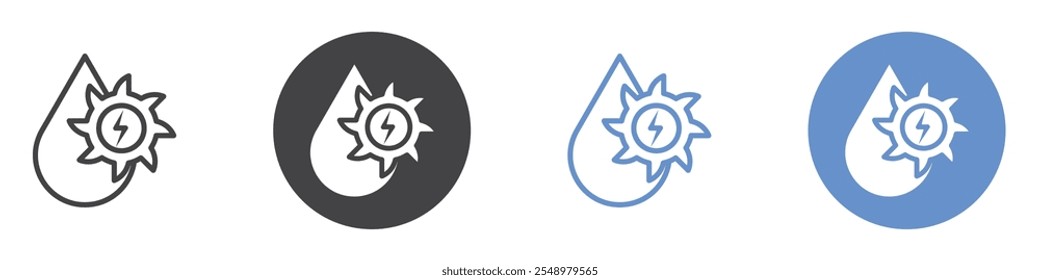 Conjunto de símbolos de línea plana de icono de energía hidráulica.