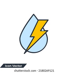 hydro power icon logo vector illustration. Lightning with water drop symbol template for graphic and web design collection