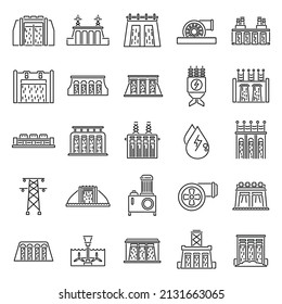 Hydro power icons set outline vector. Eco water. Alternative energy