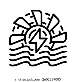 Hydro Power Line Icon, Outline Symbol for Renewable Water Energy, Hydroelectric Plants, Sustainable Electricity, and Clean Energy Solutions. Vector Sign Icon.