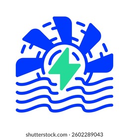 Hydro Power Line Icon, Outline Symbol for Renewable Water Energy, Hydroelectric Plants, Sustainable Electricity, and Clean Energy Solutions. Vector Sign Icon.
