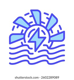 Hydro Power Line Icon, Outline Symbol for Renewable Water Energy, Hydroelectric Plants, Sustainable Electricity, and Clean Energy Solutions. Vector Sign Icon.