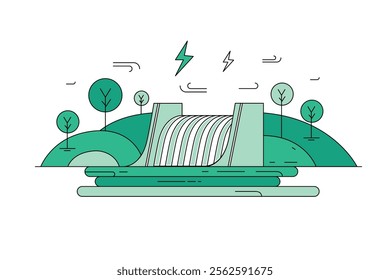 Hydro power plant Electric generation concept green Renewable Sustainable energy vector illustration