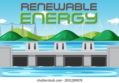 Hydro Power Plants generate electricity with renewal banner illustration