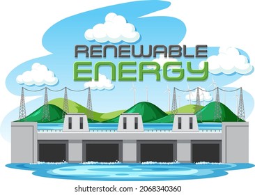 Hydro Power Plants generate electricity with renewal banner illustration