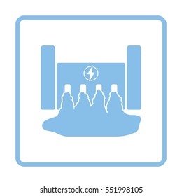 Hydro power station icon. Blue frame design. Vector illustration.
