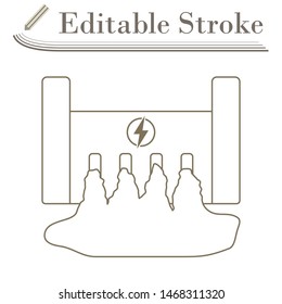 Hydro Power Station Icon. Editable Stroke Simple Design. Vector Illustration.