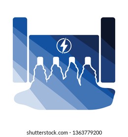 Icono de la central hidroeléctrica. Diseño de color plano. Ilustración vectorial.