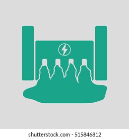 Hydro power station icon. Gray background with green. Vector illustration.
