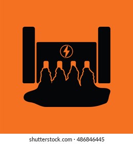 Hydro power station icon. Orange background with black. Vector illustration.