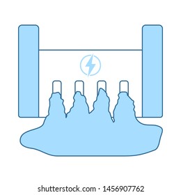 Hydro Power Station Icon. Thin Line With Blue Fill Design. Vector Illustration.