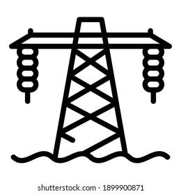 Wasserkraftturm-Symbol. Umriss-Wasserkraftturm, Vektorsymbol für Webdesign einzeln auf weißem Hintergrund