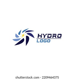 Hydro wheel for hydroelectric power logo vector. Icon for water dam machine engineering water power energy. Smart futuristic Pelton wheel and gear tech innovation. Apply to web site app business brand