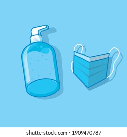 hydroalcoholic gel and surgical mask vector illustration